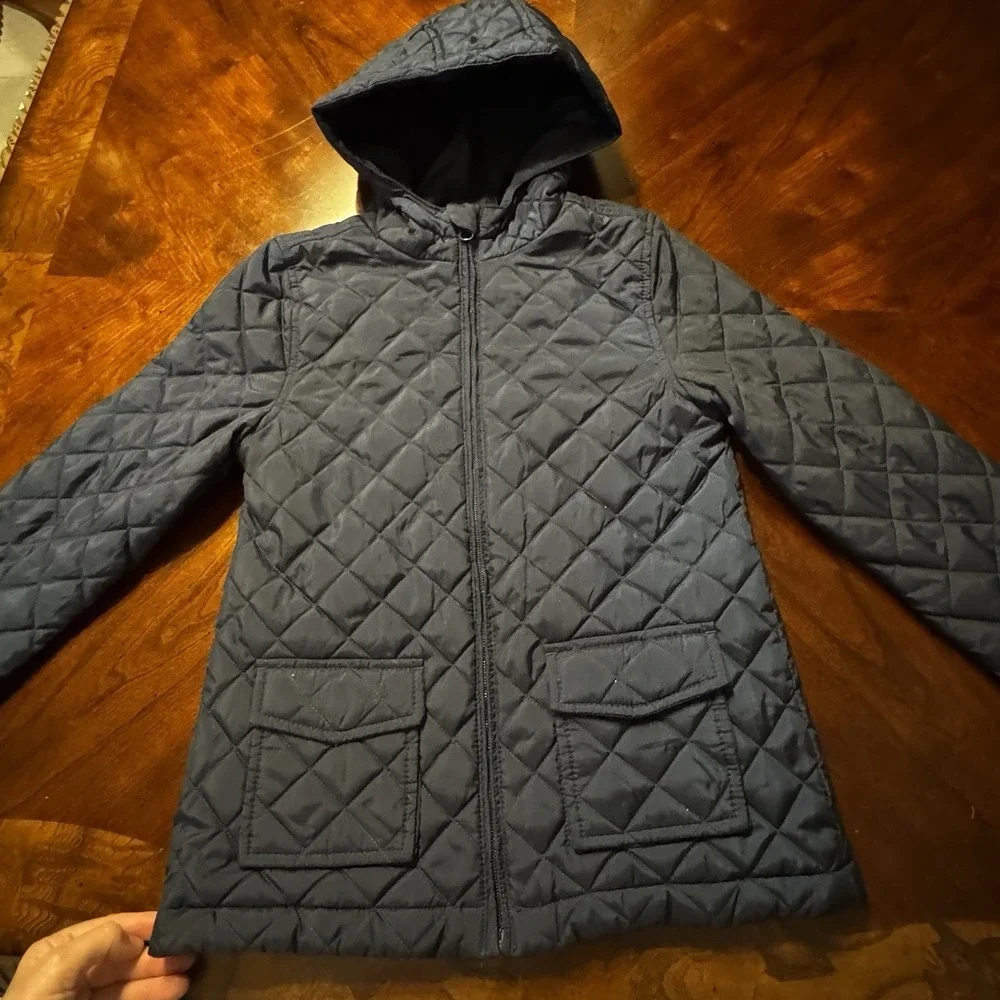 Sz M 7- 8 CHILDRENS PLACE Navy  Blue Fleece Lined Zip Hoodie Quilted Jacket